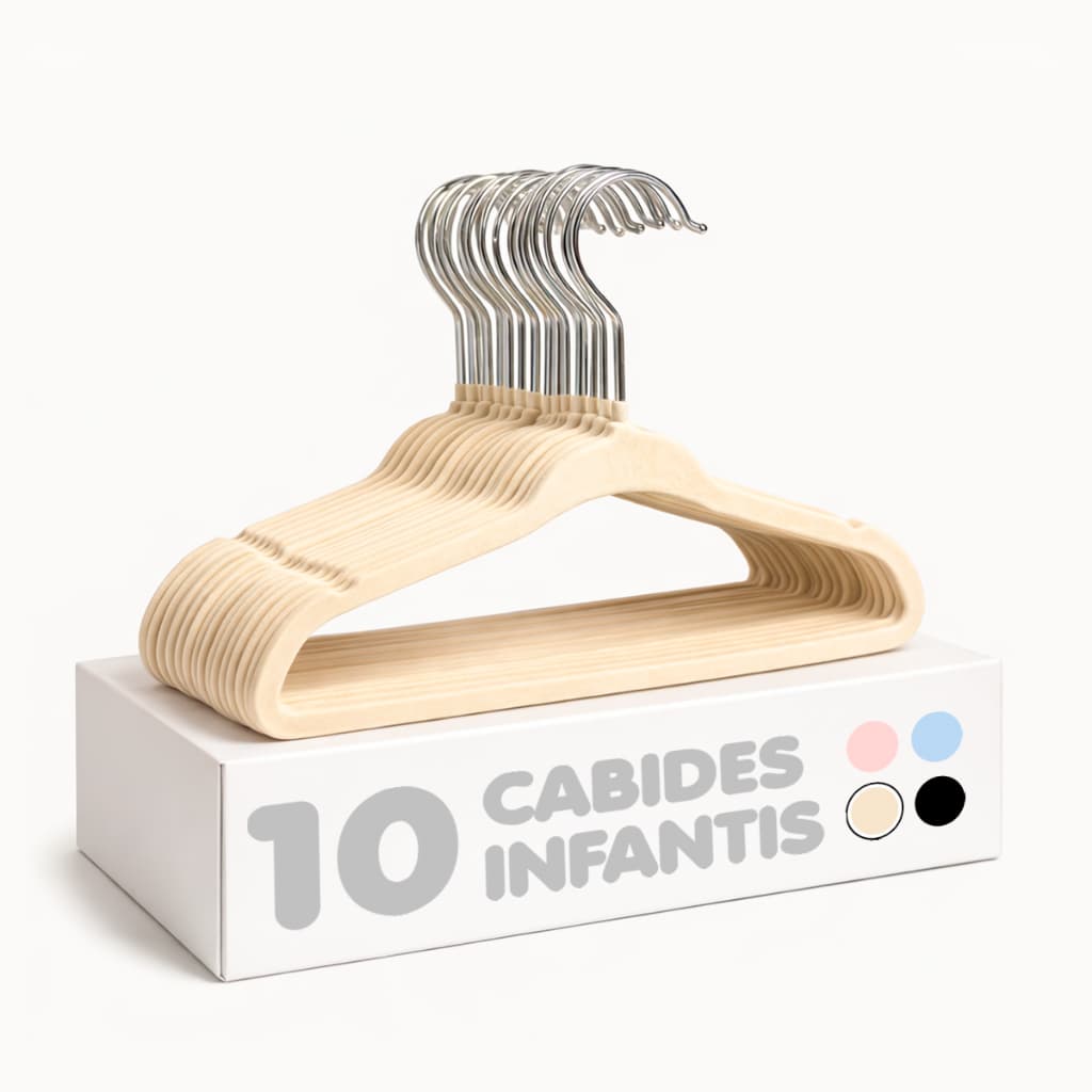 Kit【10】UN Cabide Bege de Veludo Infantil Ultrafino Flexível – Ideal para roupas infantis e de bebê