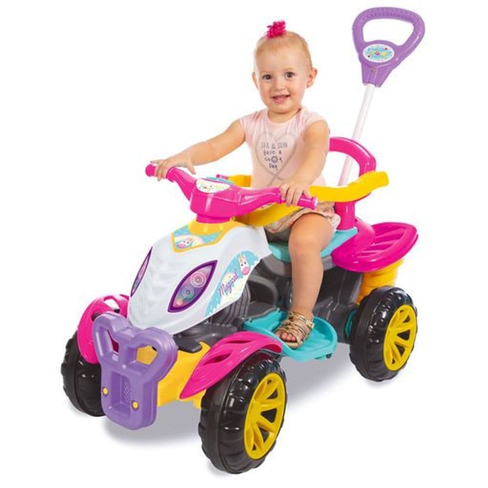 Carrinho Passeio Infantil Quadriciclo Menina Haste Guia Pedal 2 em 1 com Segurança