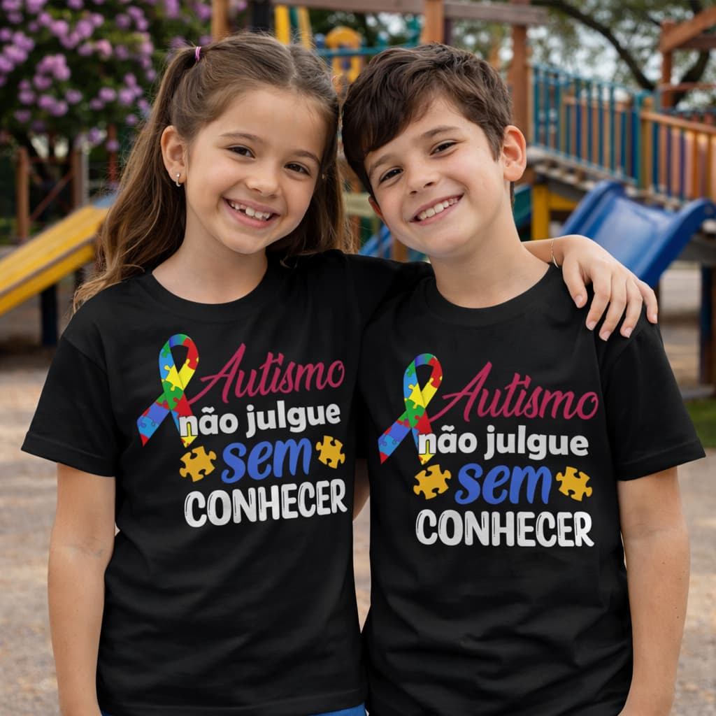 Camiseta Autismo Infantil Frase Motivacional Não Julgue Camisa 100% Algodão