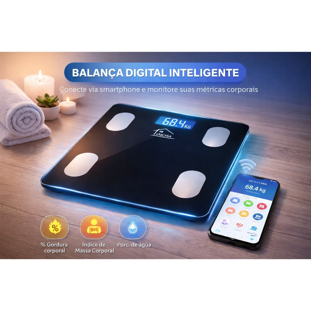 Balança Inteligente Digital Bluetooth Análise Corporal Até 140kg Na Cor Preta