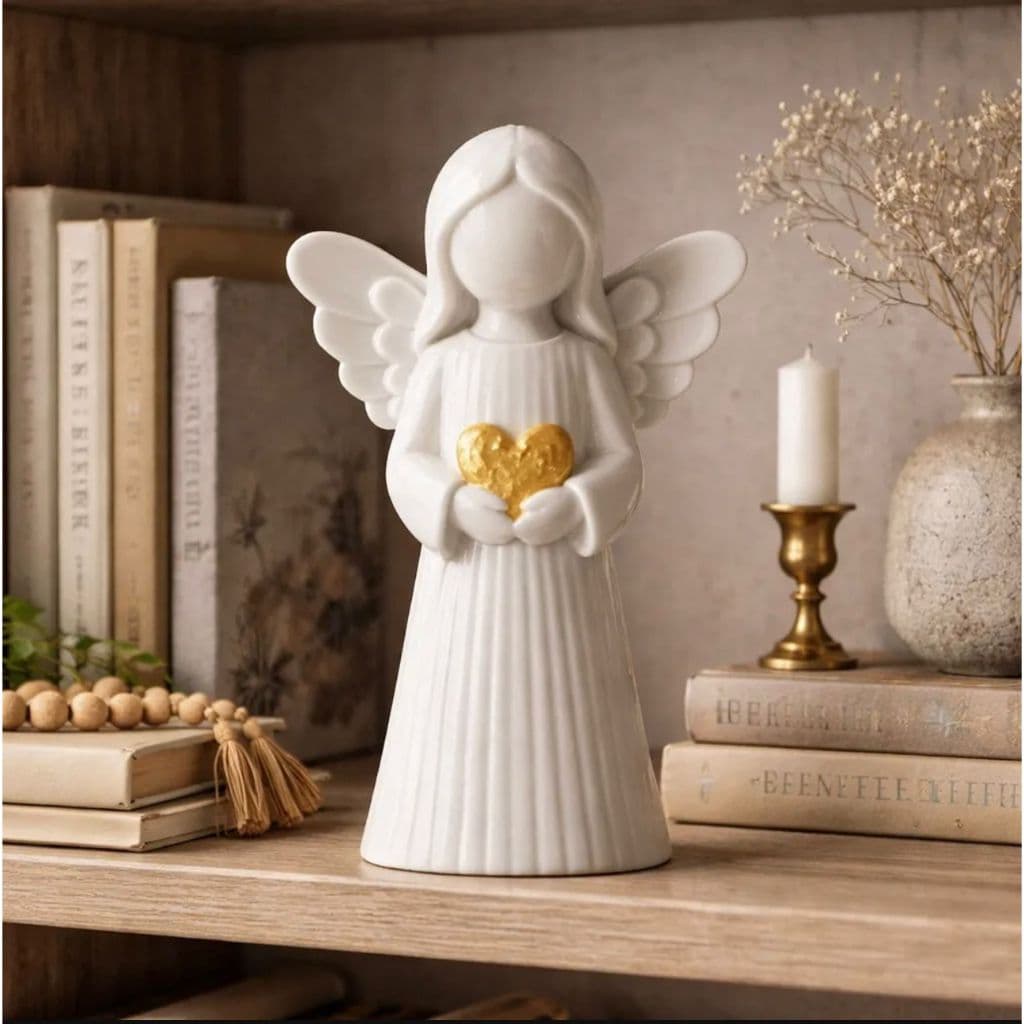 Escultura De Anjo Decorativo Leve Delicada Batizado Infantil Presente Enfeite Neutro Bebê Quarto