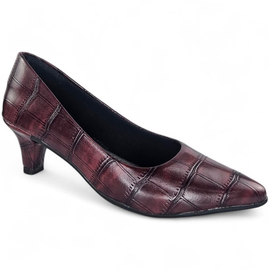 Scarpin Feminino Bico Fino Croco com Salto Fino Baixo Grosso Naty Shoes