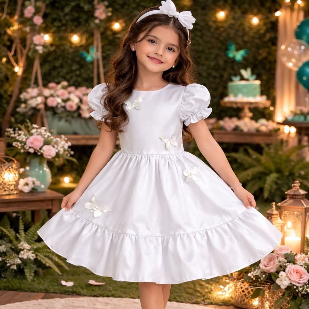Vestido Festa Borboletas Infantil Meninas Manga Princesa