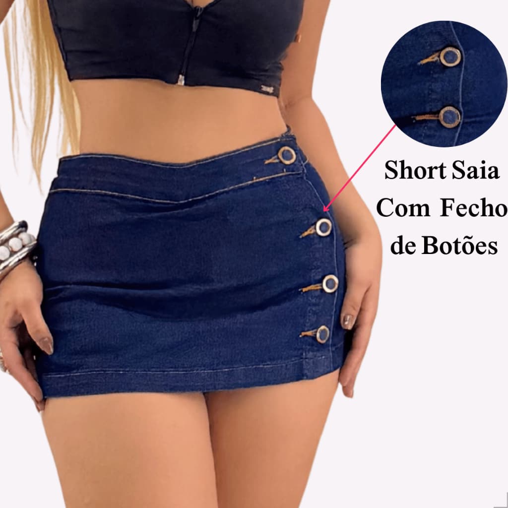 Short Saia Jeans Botões e Zíper Interno Moda.Point