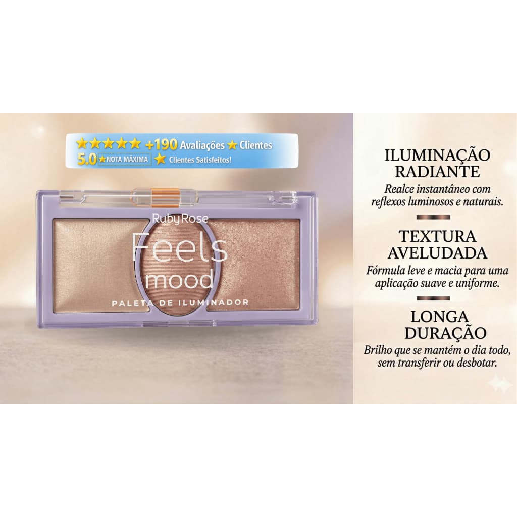 Maquiagem Iluminador Ruby Rose Feels Mood 3 Cores Glow Intenso Alta Pigmentação Radiante