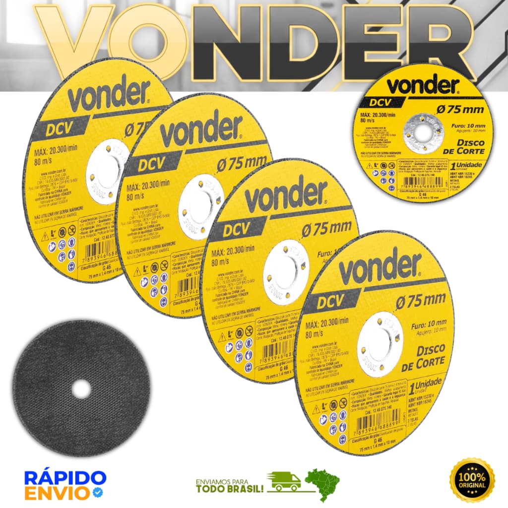 Disco De Corte 75 mm x 1,4 mm x 10 mm VONDER Corte Metais Aço Inox Resistente Oferta Premium