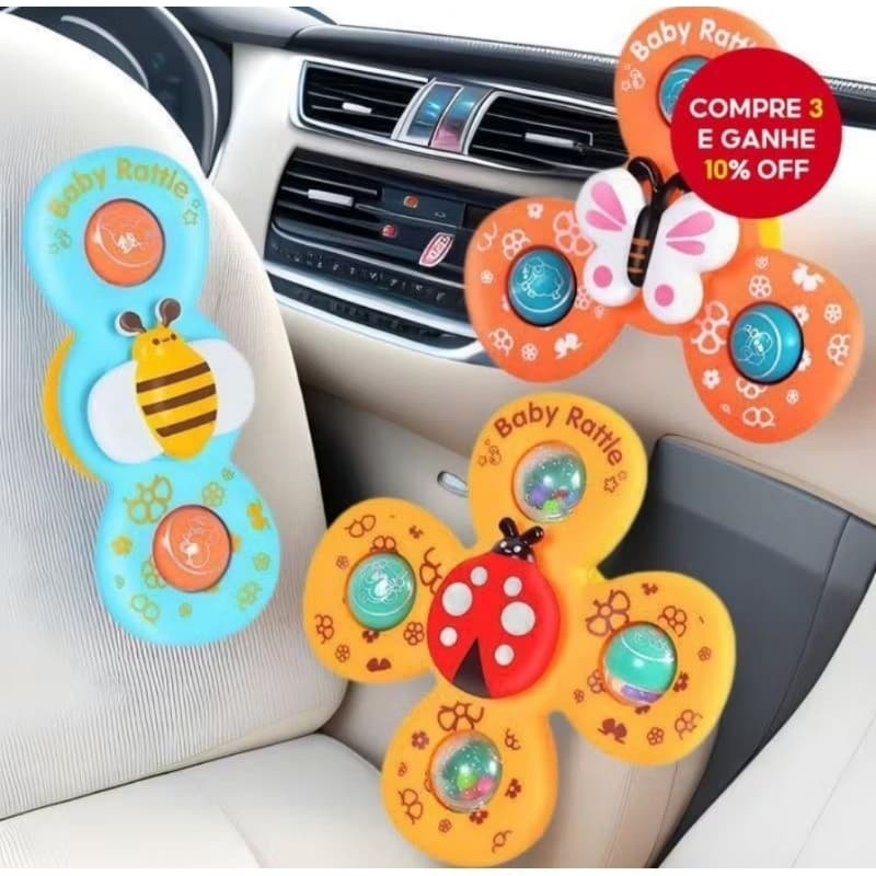 kit 3 Brinquedos Chocalho Spinner Interativo Ventosa Criança Infantil