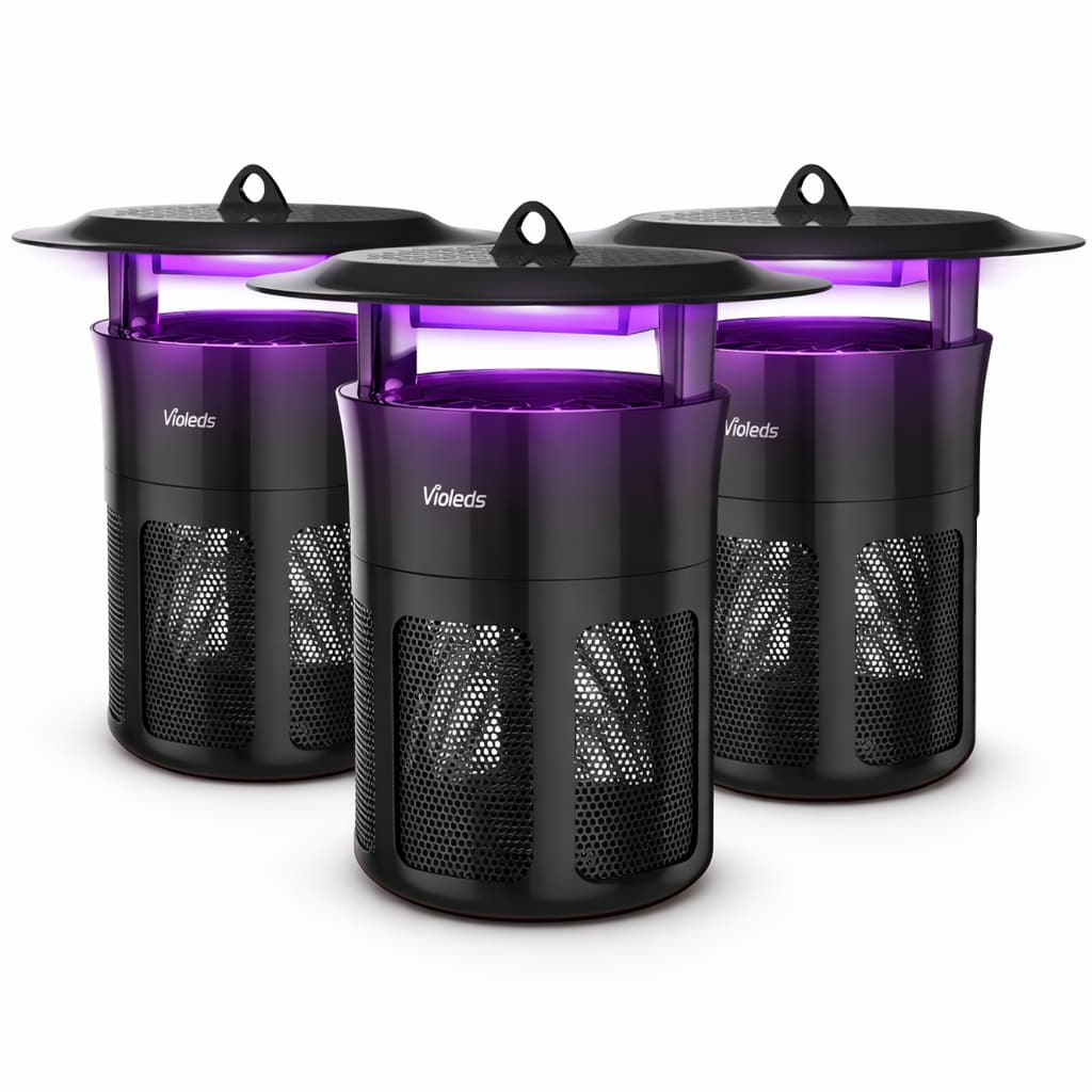 Kit 3 Armadilhas Violeds Mata Mosquito Pernilongo Led Uv 150m² De Proteção Bivolt 110/220v