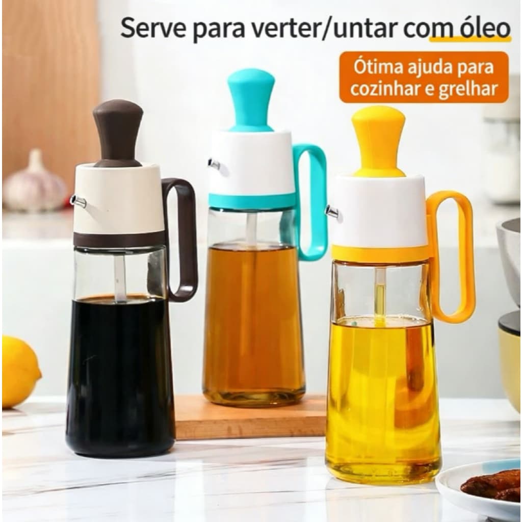 Dispenser Multiuso de Vidro 2 em 1 – Para Azeite, Vinagre, Óleo e Molhos