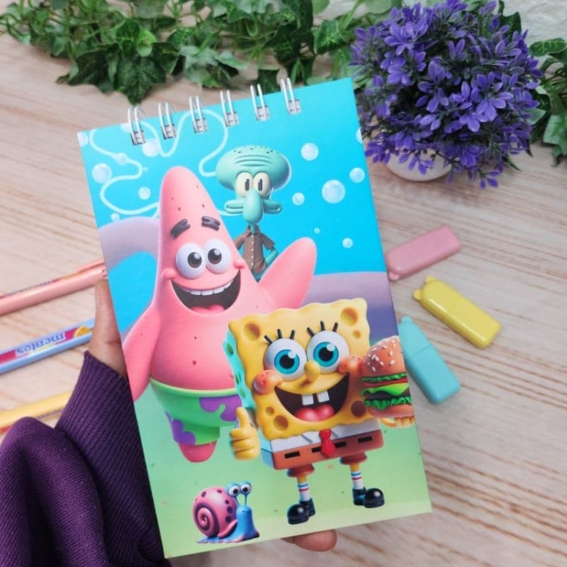Bloco de Anotações Bob Esponja Personalizado l Capa Dura l Papelaria Fofa l Folhas Decoradas
