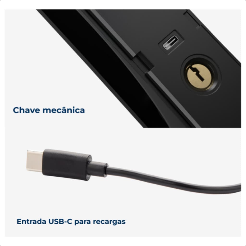 Fechadura Digital Elsys Samba ESF-DE6100I WiFi | Biométrica, Senha, Tag, App | Bateria Recarregável