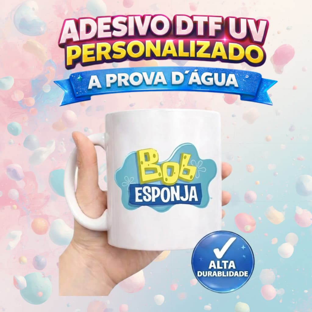 ADESIVOS DTF IMPRESSÃO UV BOB SPONJA COPOS GARRAFAS CANECAS  7,5CM  A PROVA D' ÁGUA