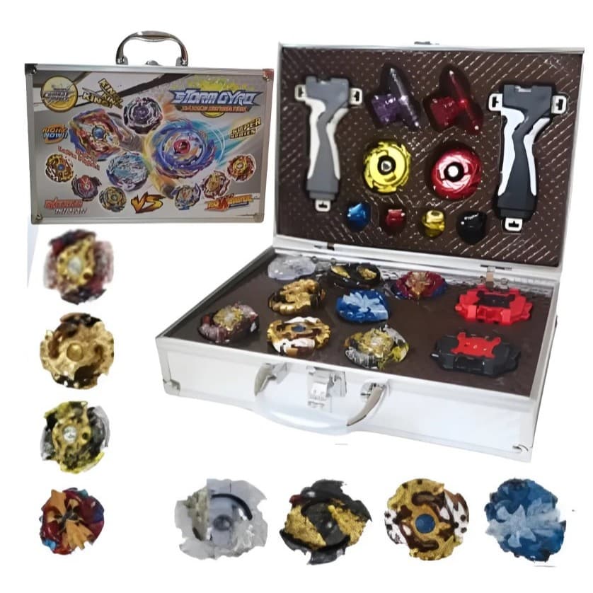 Beyblade Kit Completo Storm Gyro Dazzle Detonation Arena Lançador Maleta Alumínio