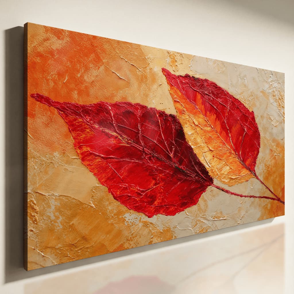 Quadro Decorativo Folhas Vermelhas Texturizadas Arte Abstrata Moderna Sala Elegante