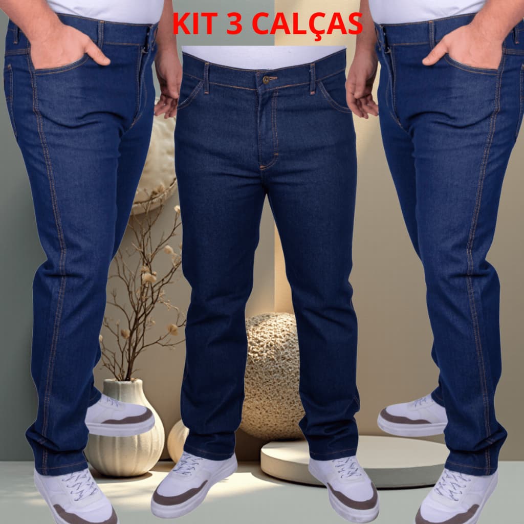 Kit 3 Calças Jeans Masculina calca jeas Lycra Elastano Trabalho Pesado Serviço Reforçado
