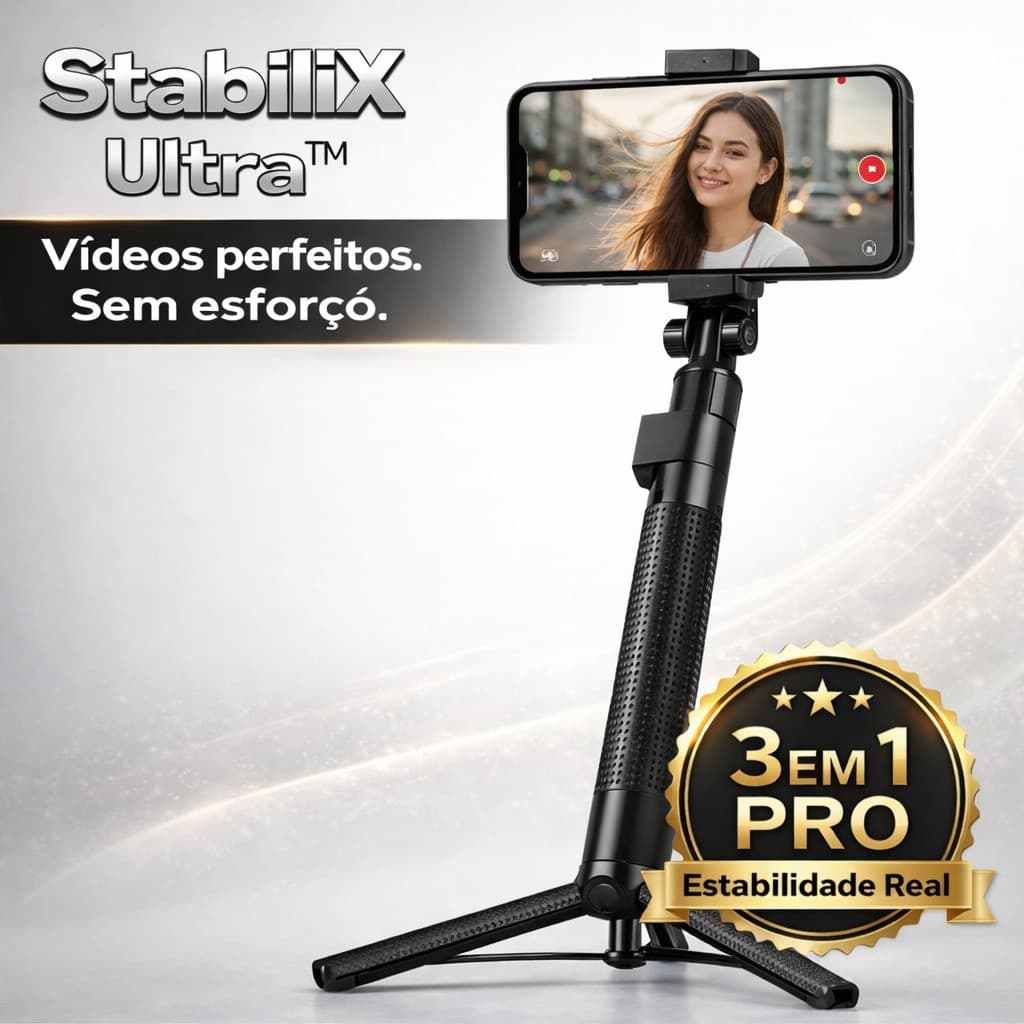 Bastão Selfie Tripé Estabilizador Gimbal 3 em 1 com Controle Bluetooth 360° Compatível Android e iPhone