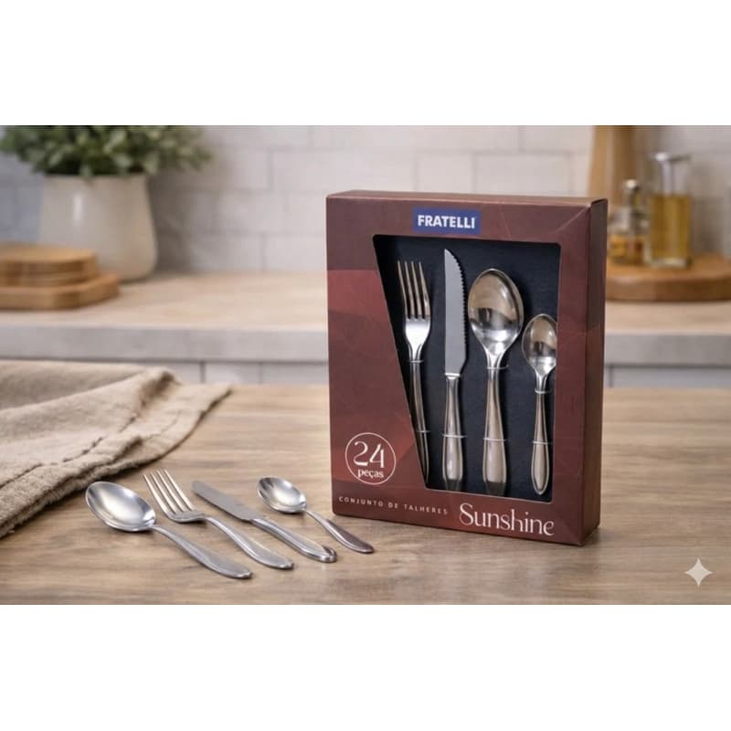 Conjunto talheres inox 24 peças garfo faca colher sobremesa cozinha jantar mesa