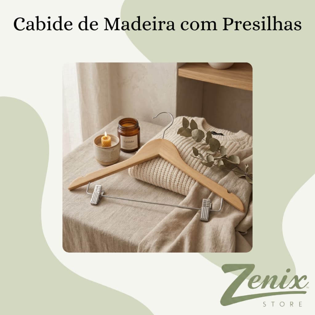 Cabide Madeira Elegante Presilhas Ajustaveis Acabamento Verniz Suporte Resistente