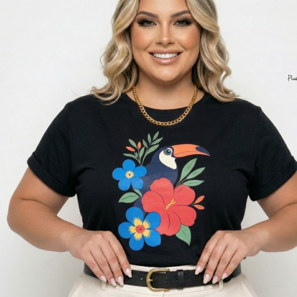 Blusa Feminina Plus Size Estampada Básica Baby Look Confortável 100% Algodão G1 G2 G3 Preta Vermelha