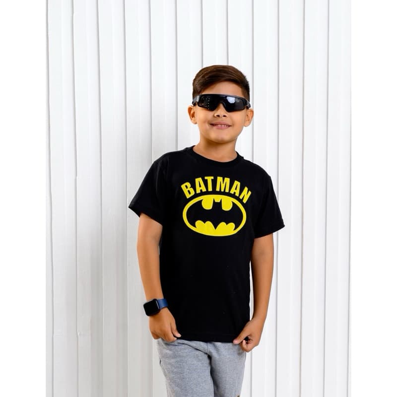Camisa Infantil Batman  Preto Algodão 100% Estampada Gola Ribana Tamanho 1 ao 12 Anos  Menino