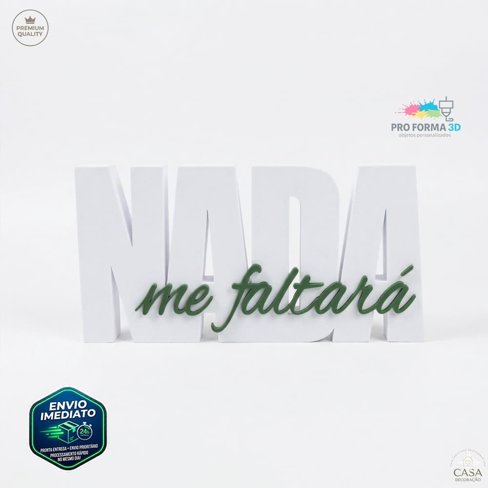 Letreiro Bíblico "Nada Me Faltará" Salmo 23 | Placa Decoração Cristã Premium | Envio Imediato
