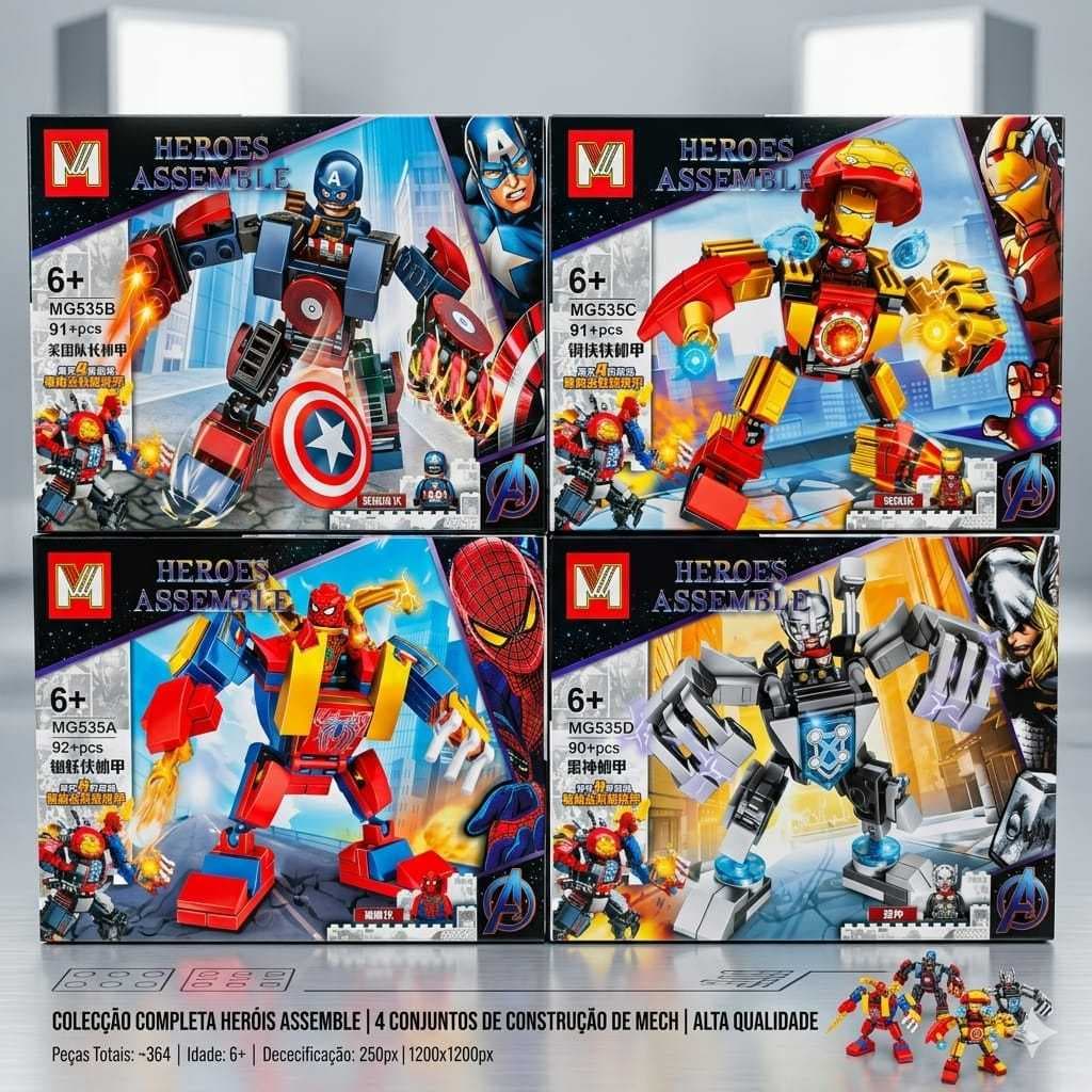 Brinquedo De Montar Heróis Articulados Kit 4 Em 1 Com 364 Peças  Colecionável