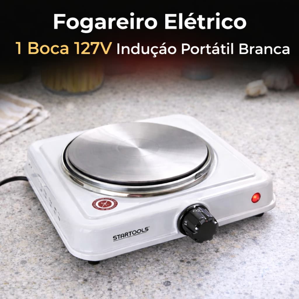 Fogareiro Elétrico 1 Boca 127V Indução Portátil 1000W Compacto Controle de Temperatura Cozinha