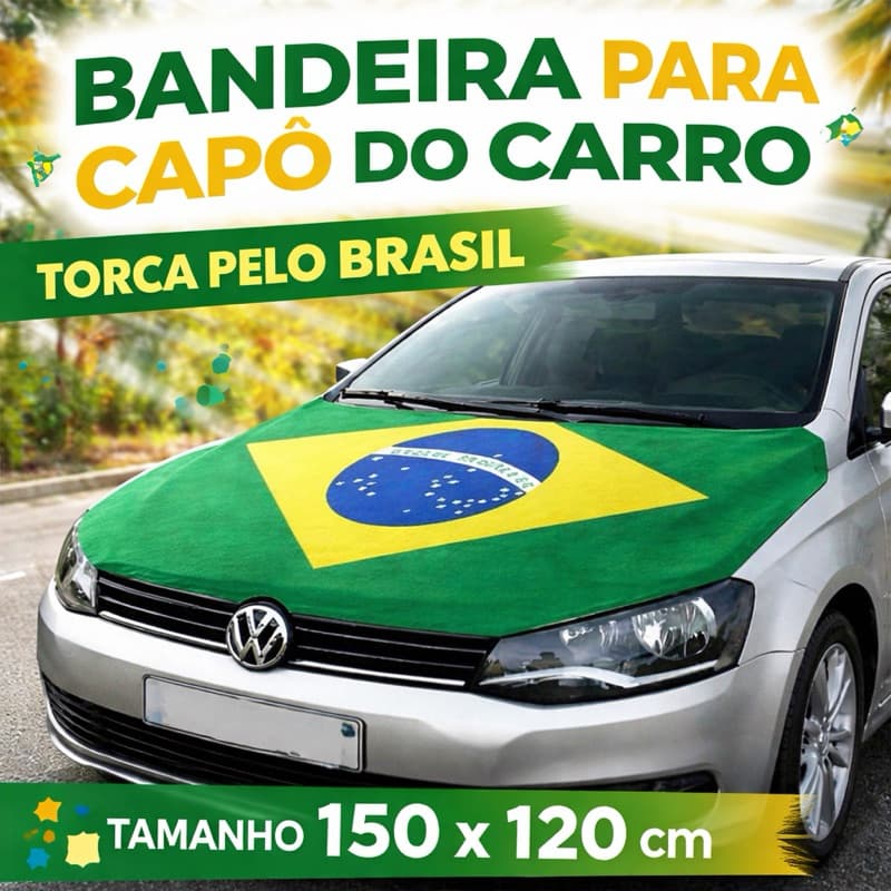 Bandeira do Brasil para Capô de Carro 150x120cm com Elástico Tecido Resistente Copa Futebol Torcida