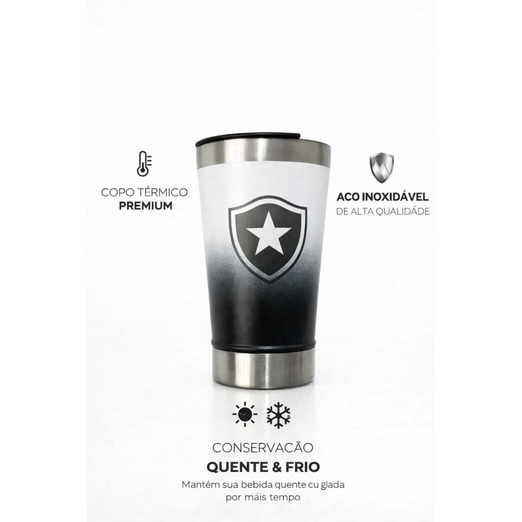 Copo Térmico Botafogo 502ml Inox – Mantém Bebidas Quentes e Frias | Torcedor Alvi-Negro