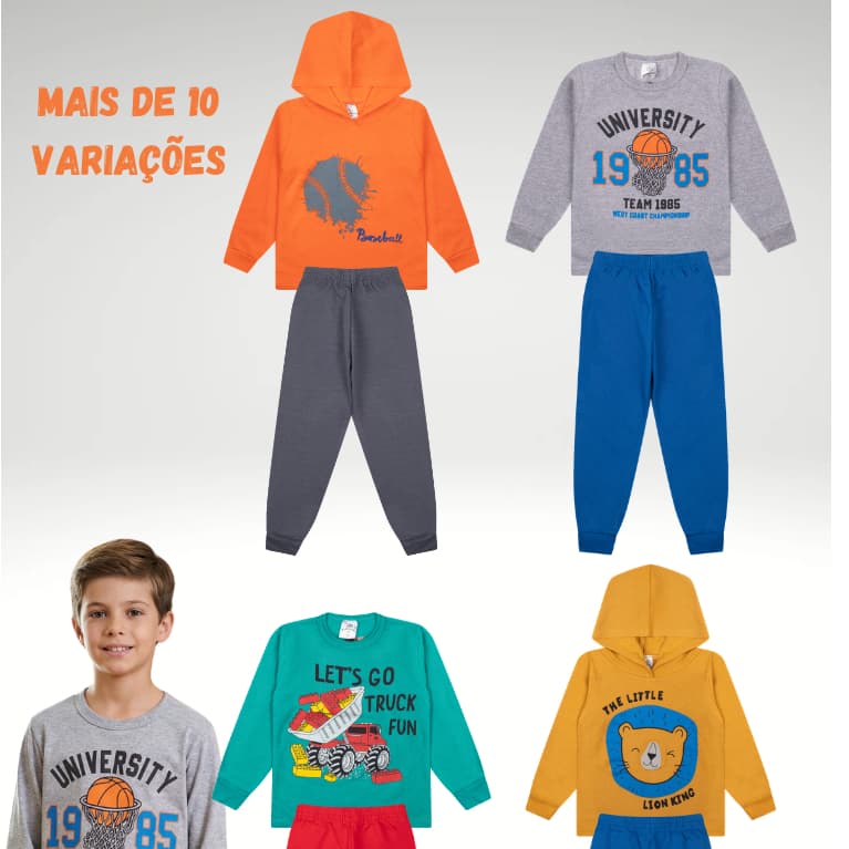 Kit 4 Peças/2 Conjuntos Moletom Não dá Bolinha/Alta Qualidade - do 1 ao 16/ Modelos Lindos/ Cores Sortidas
