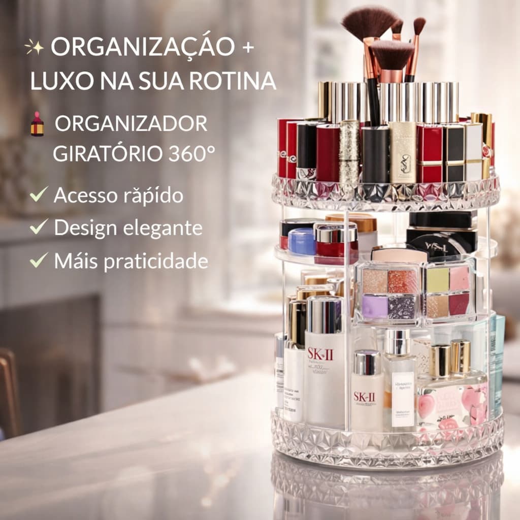 Organizador Maquiagem e Cosméticos Acrílico Giratório 360º Modelo Liso