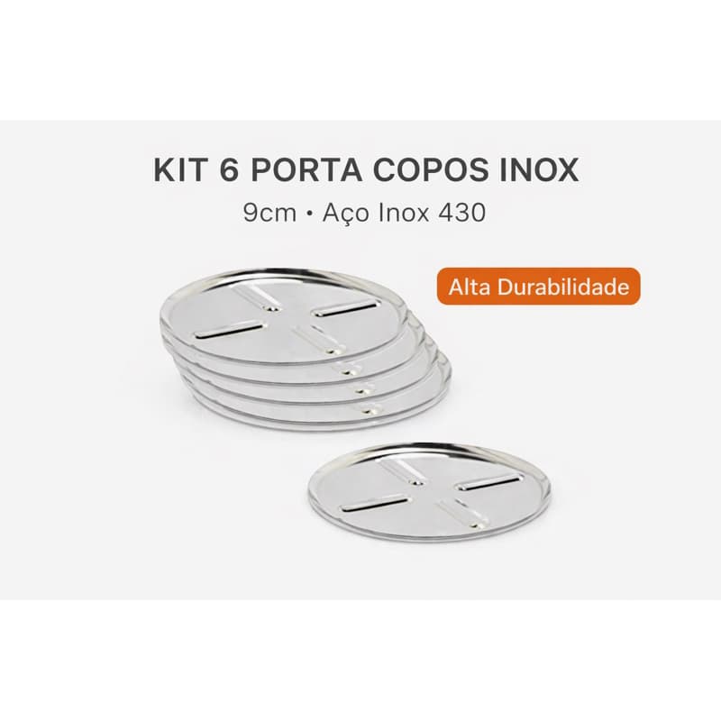kit 6 Porta Copos Inox 9cm Suporte Copo Bar Restaurante Aço Inoxidável Premium 430