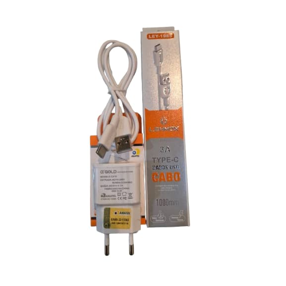 Carregador USB 3.1A + Cabo Tipo C 1m USB-C