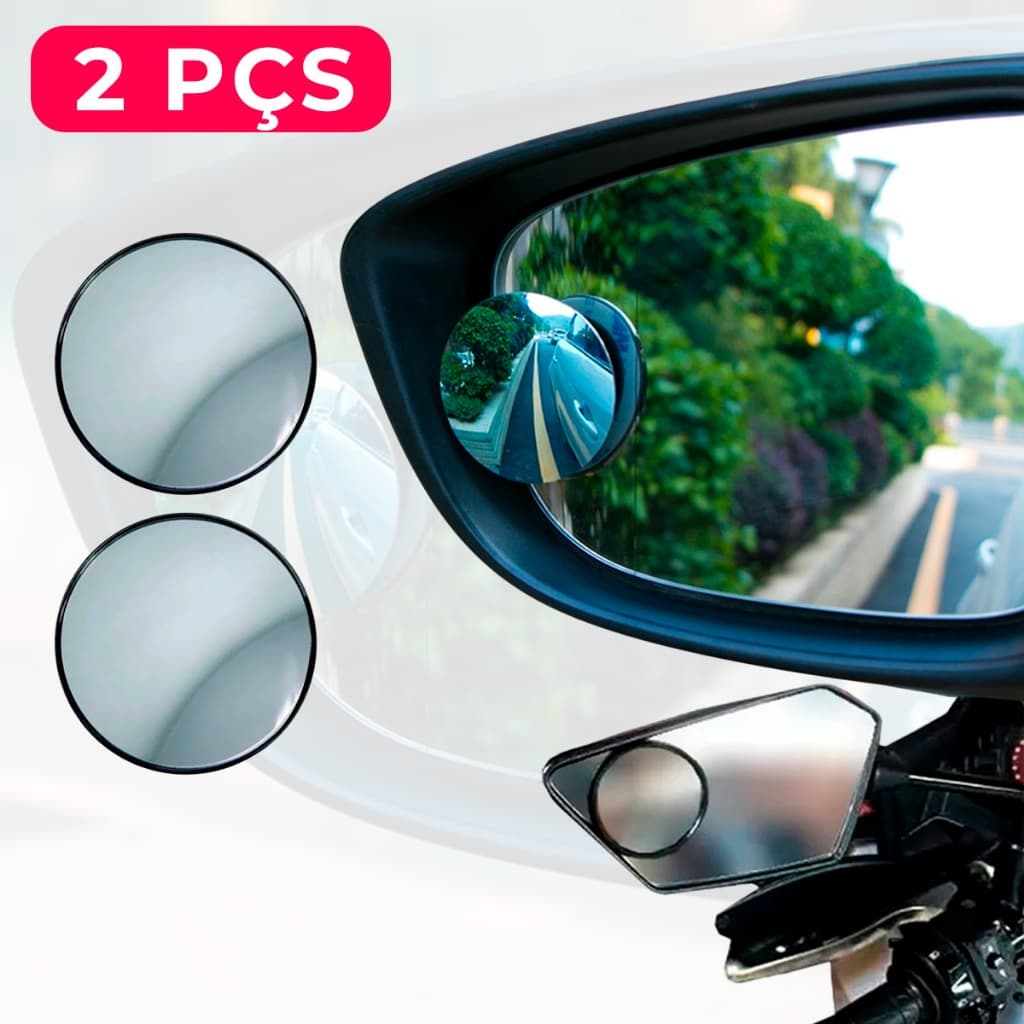 Kit 2 Espelhos Retrovisor Convexo Ponto Cego 360° Universal Carro Moto Grande Angular Auxiliar