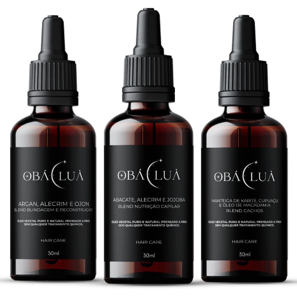 Kit Blends Capilares OBÁ LUÀ - Nutrição e Crescimento, Blindagem e Cachos - Uso Capilar