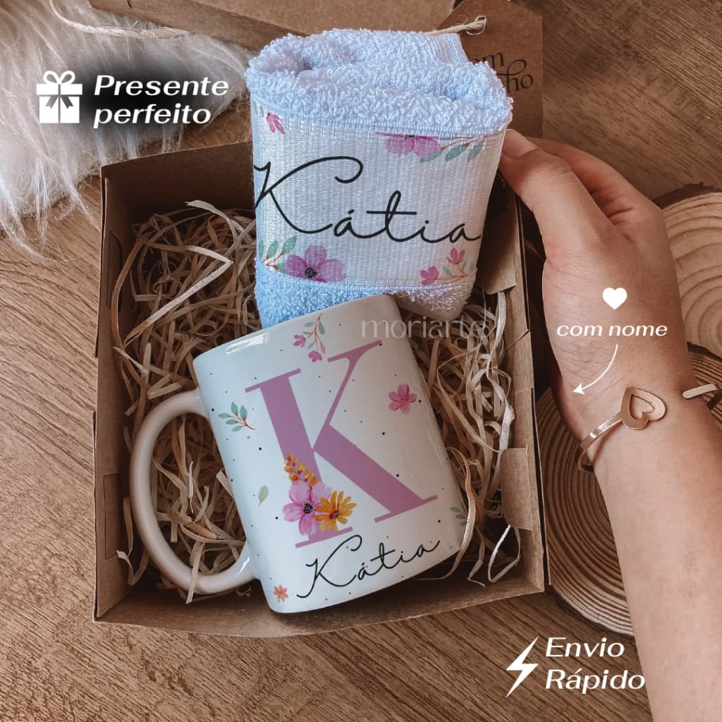 Presente personalizado, Kit Caneca personalizada + toalha de mão e caixa presente, criativo, pronto para presentear