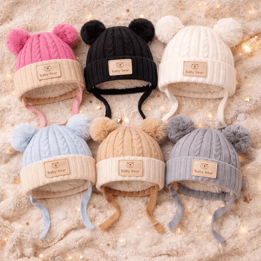 Touca Forrada 2 Pompom Gorro Touquinha para Bebe até 18 Meses Touca Menino Menina