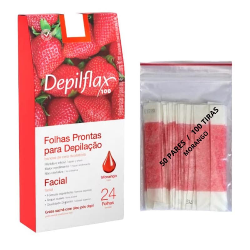 Tiras De Cera Pronta Sobrancelhas Buço Morango Depilflax
