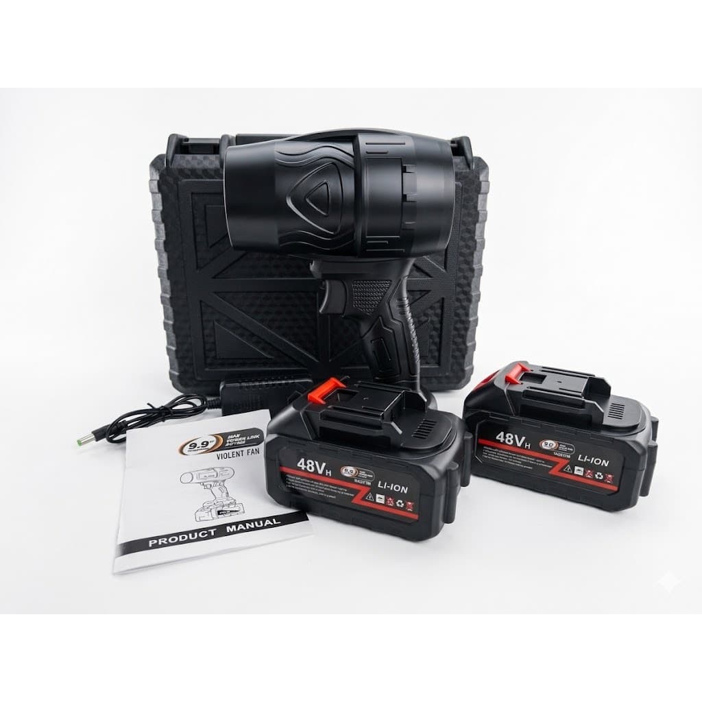 Soprador Turbo Portátil Elétrico Folhas + Maleta 110/220v Sem Fio 48v Bivolt Com Recarregável 2 Bateria Potente Para Car