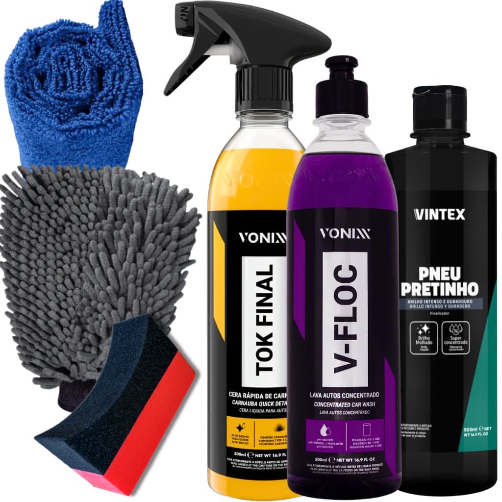 Kit Lavagem Automotiva Vonixx V-floc Tokfinal Pneu Pretinho