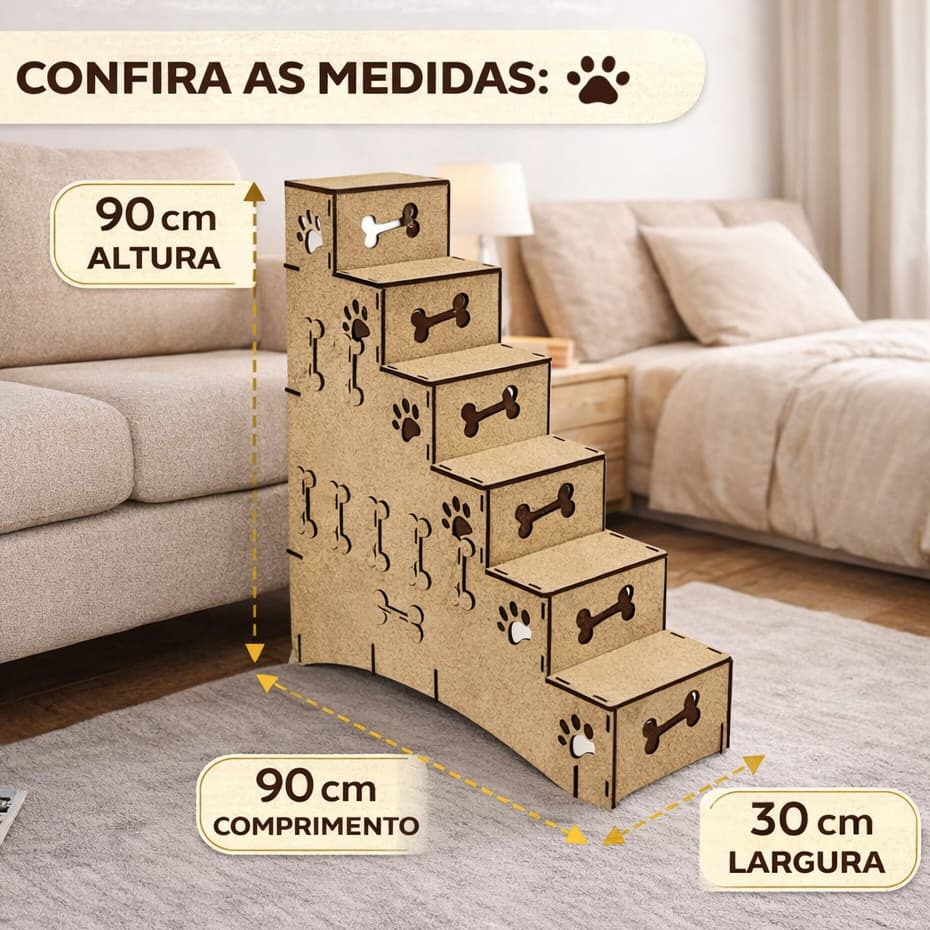 Escada Pet 6 Degraus Antiderrapante Para Gatos Cachorros
