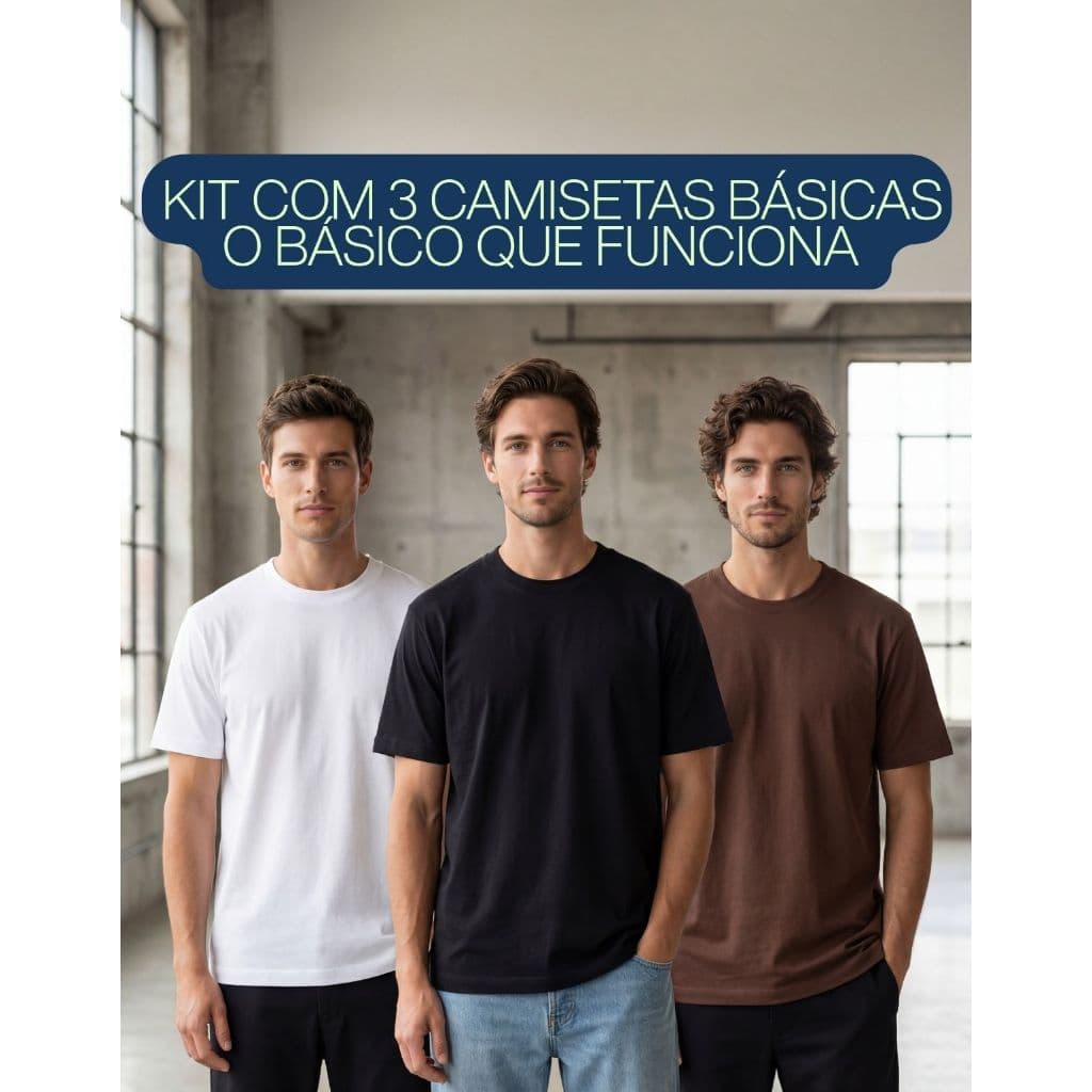 Kit 3 Camisetas Masculinas 100% Algodão Básicas Macias Respirável Uso Diário Alta Qualidade