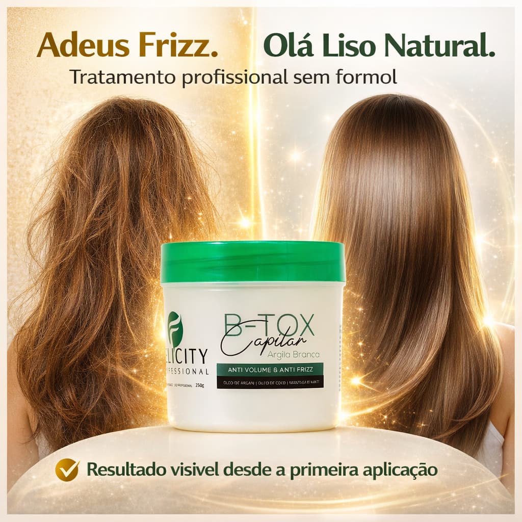 Botox Capilar Sem Formol Felicity Argila Branca 250g Hidratação Profunda Anti Frizz Efeito Liso Natu