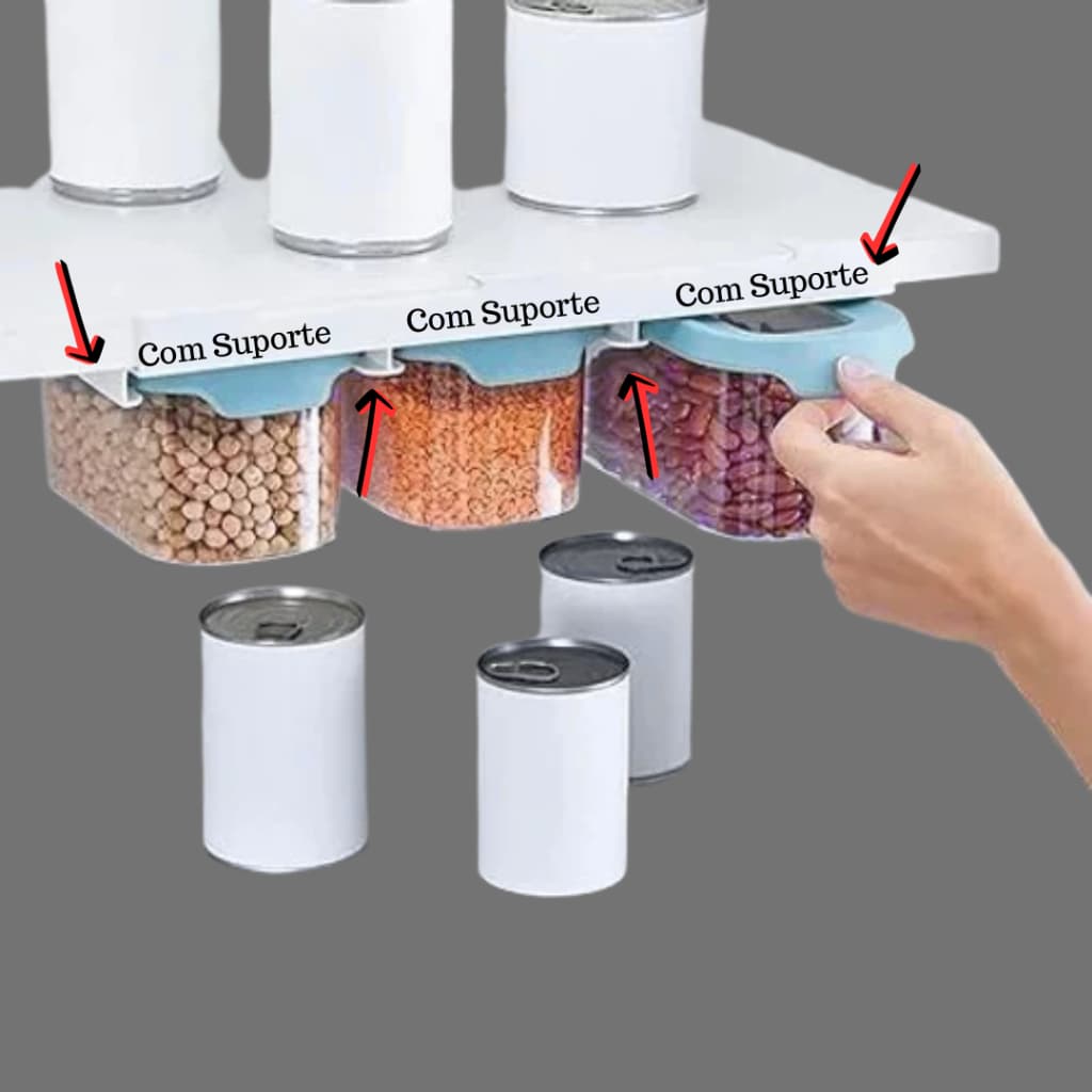 Kit 3 Potes Hermeticos Tampa Vedante Suporte Pratico Organizacao Alimentos Verde