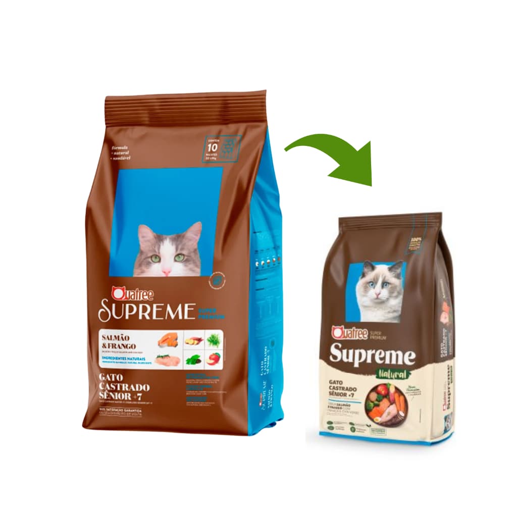 Ração Quatree Supreme Gato Castrado Sênior+7 Kits e até 3KG
