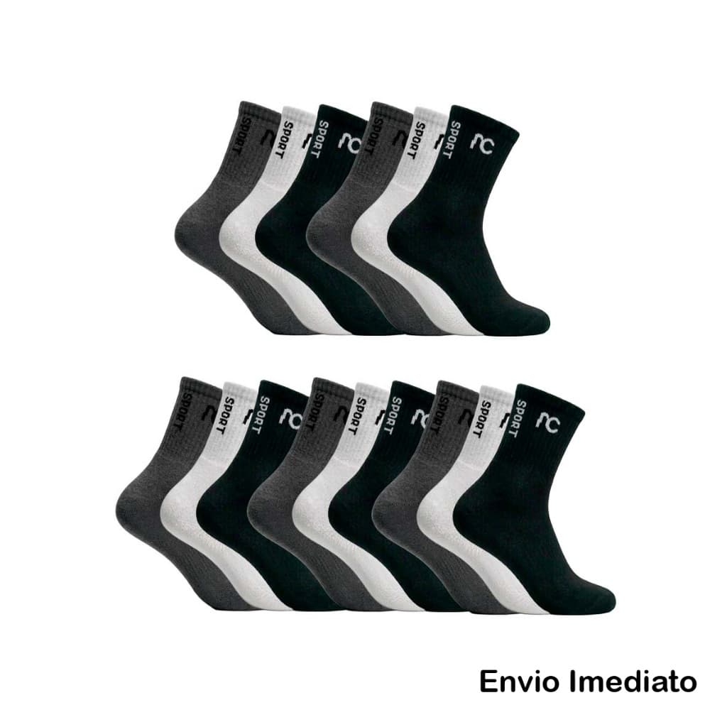Kit 6 ou 15 pares de meias cano longo AC sport original