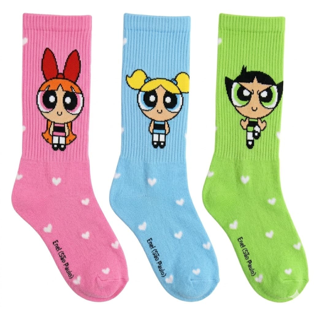 Meia Cano Alto Feminina Meninas Super Poderosas 35-40 Casual Kit 3 ou 1 Par