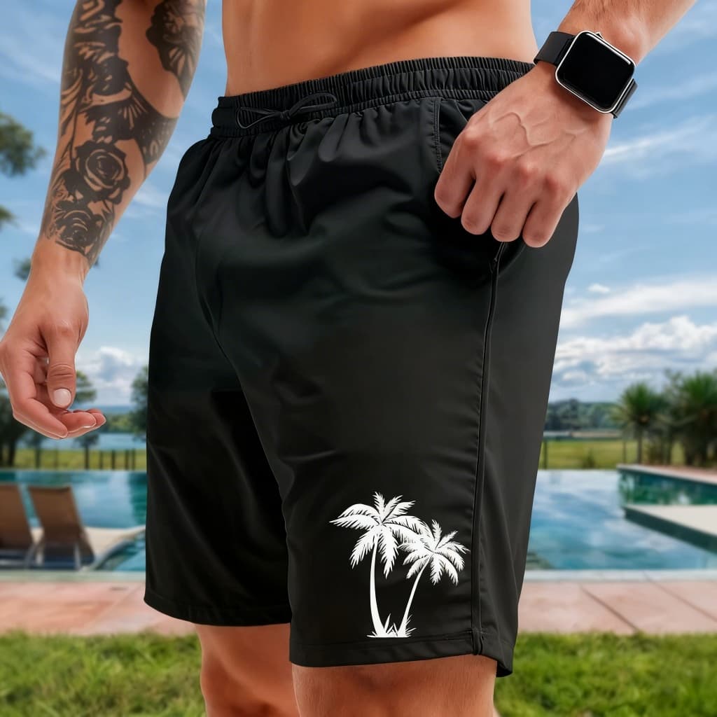 Short Moda Praia Masculino Bermuda Verão Piscina Tactel Coqueiros Academia Treino Corrida Fit