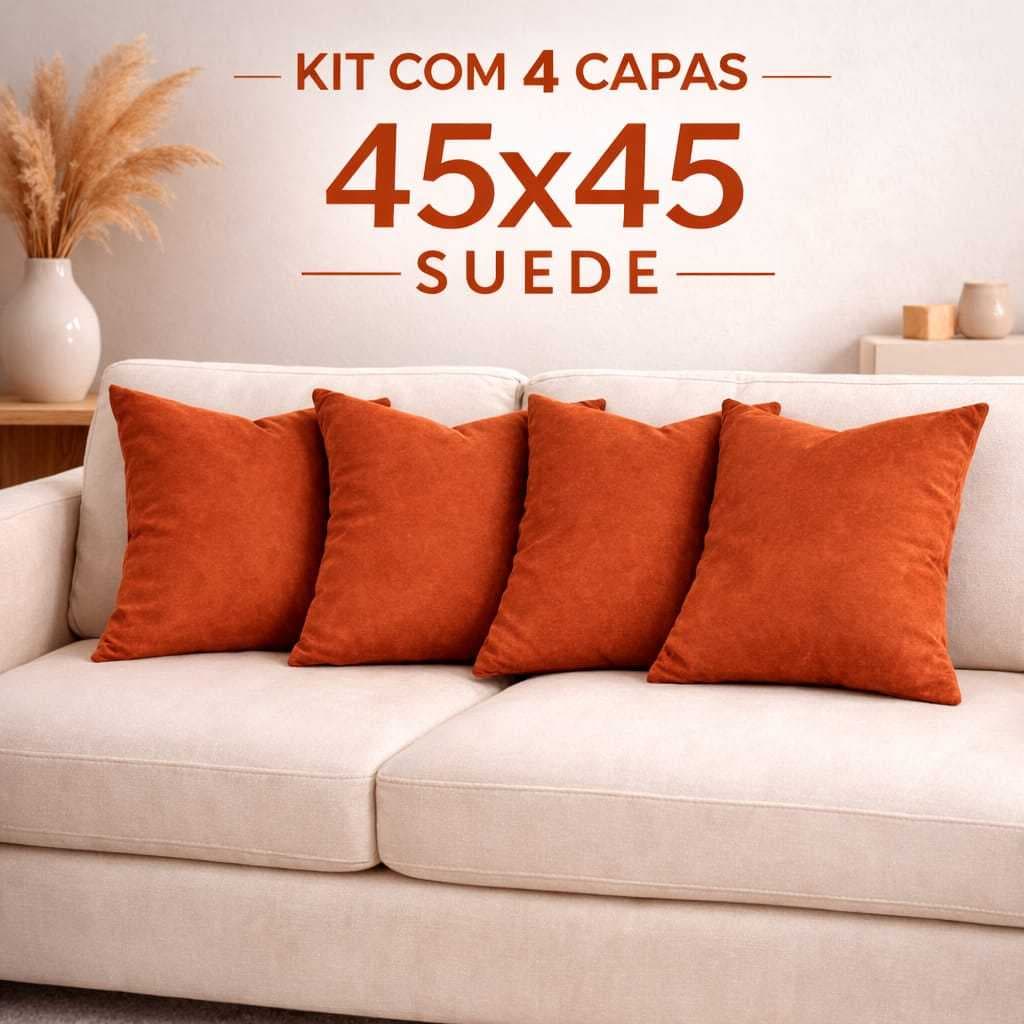 Capas Almofada 45x45 Kit 4 Suede Decorativas Zíper Invisível