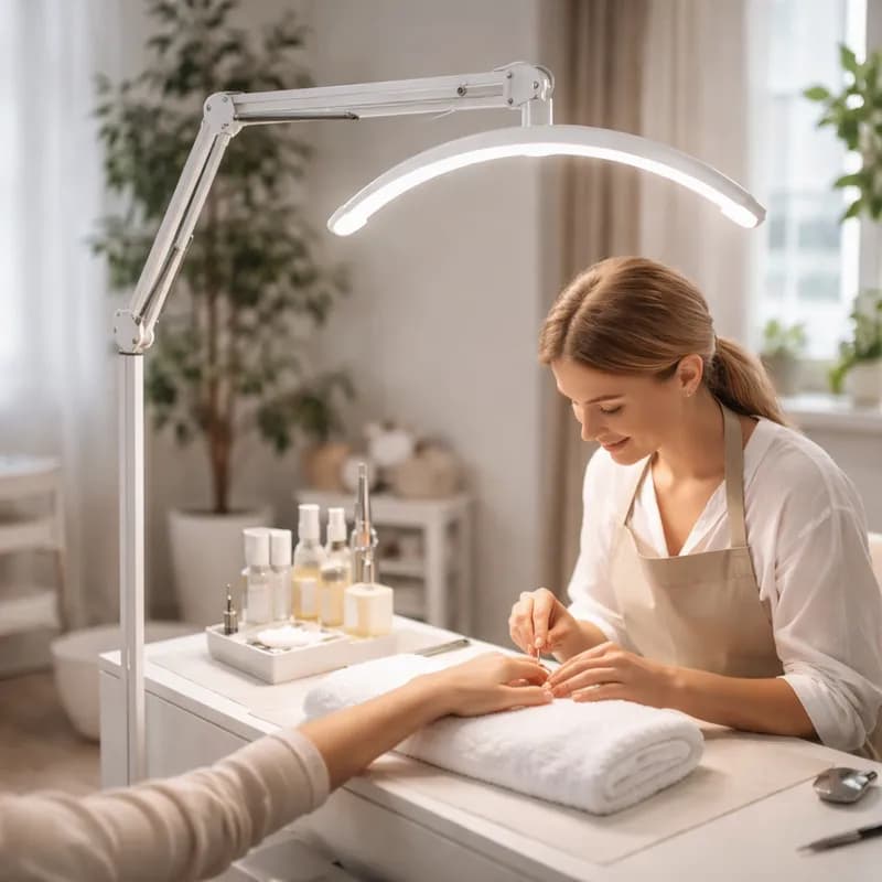 Luminária de Chão Meia Lua LED 20W 3 Cores de Luz Dimerizável 10 Níveis Braço Articulado Estética e Beleza